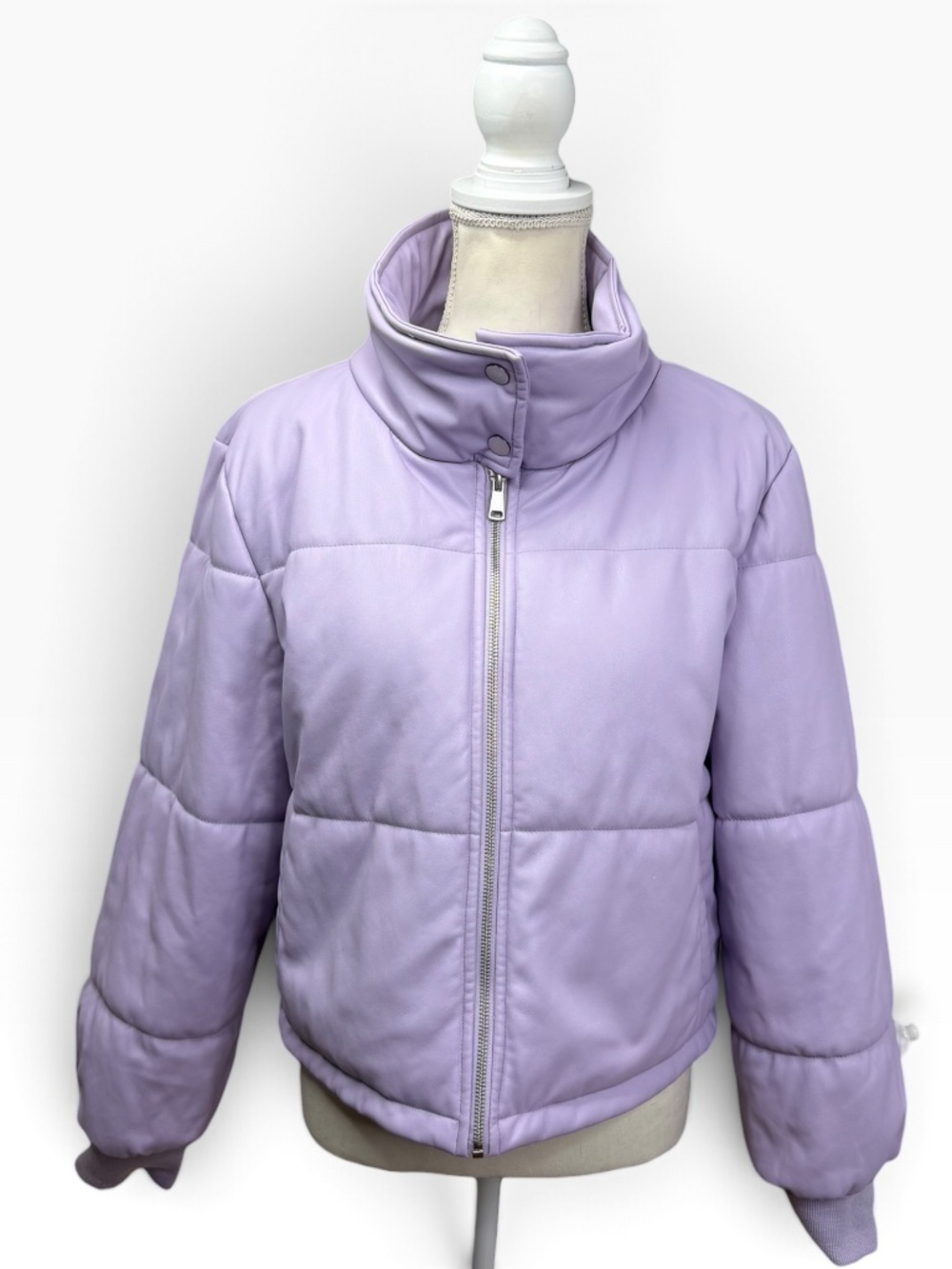 Anthropologie Faux Leather Puffer Jacket Womens M Lilac Purple Cropped Coat
